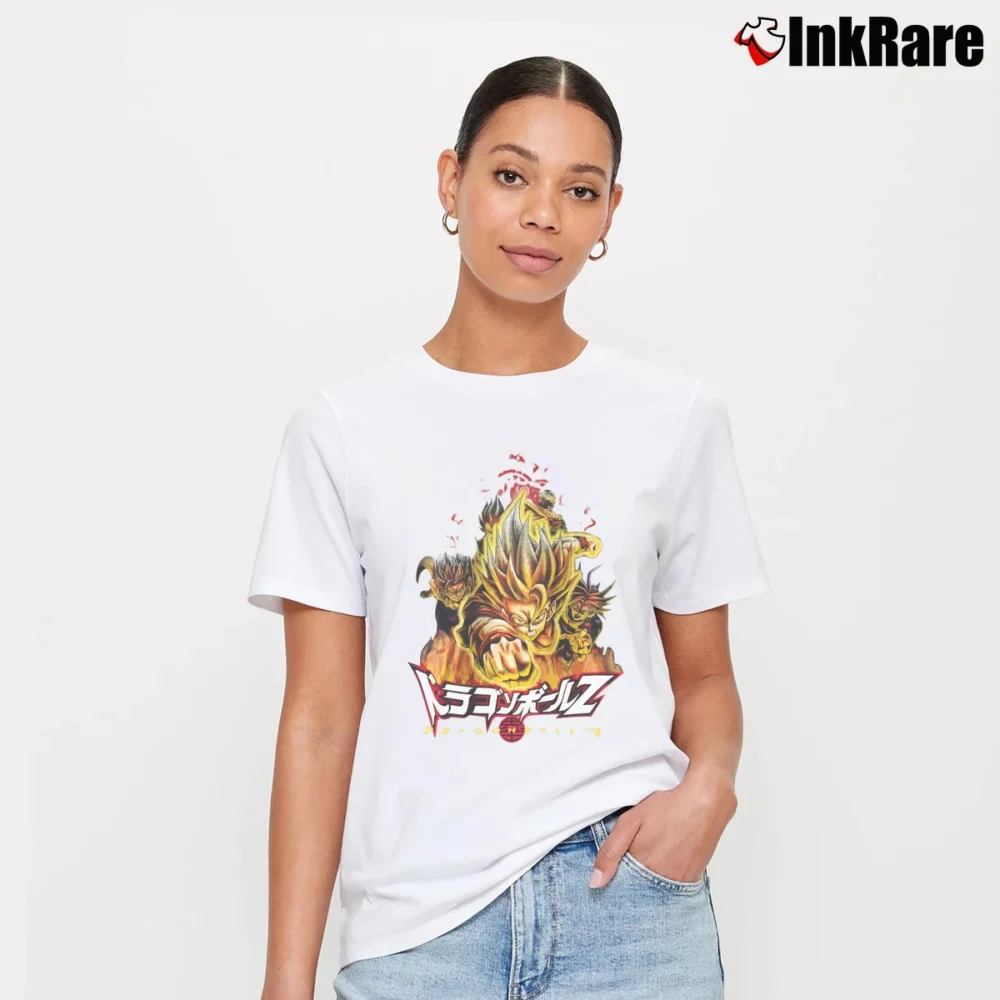 Women’s 00s Dragon Ball Z Manga Anime Toei Animation Signature T-Shirt in white | Soft, Flattering Fit