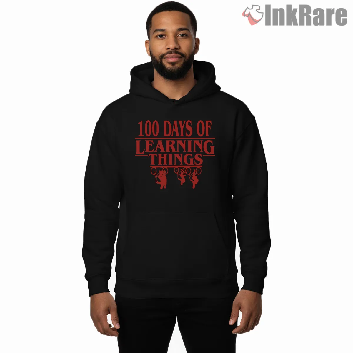 100 Days Of Learning Strange Things School Hoodie Black 100 Days Of Learning Strange Things School Shirt on black hoodie for men graphic tee