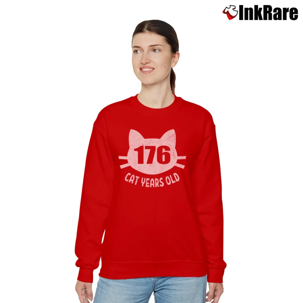 Women’s 176 Cat Years Old Birthday Gift Funny Relaxed Sweatshirt in red | Soft, Laid-Back Vibe