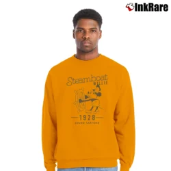 Men’s 1928 Disney Steamboat Willie Mickey Mouse Cartoon Crewneck Sweatshirt in orange | Cozy Fabric, Clean Style