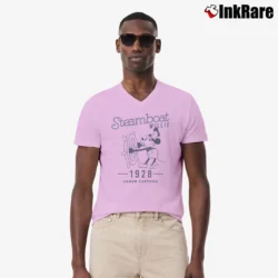 Men’s 1928 Disney Steamboat Willie Mickey Mouse Cartoon V-Neck Tee in light pink | Sharp, Breathable, Everyday Staple
