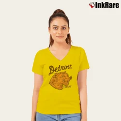 Women’s 1935 Detroit Tigers Retro V-Neck Tee in yellow | Chic Neckline, Soft Texture