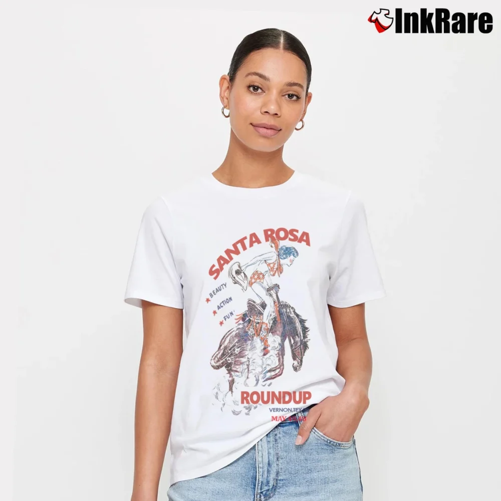 Women’s 1948 Santa Rosa Roundup Pinup Cowgirl Signature T-Shirt in white | Soft, Flattering Fit