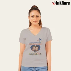Women’s 1955 Oklahoma Movie Poster Retro V-Neck Tee in sport grey | Chic Neckline, Soft Texture