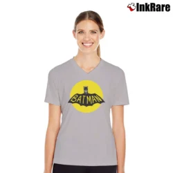 Women’s 1960s Batman Ed Cholakian Russell Graphic V-Neck Tee in sport grey | Chic Neckline, Soft Texture