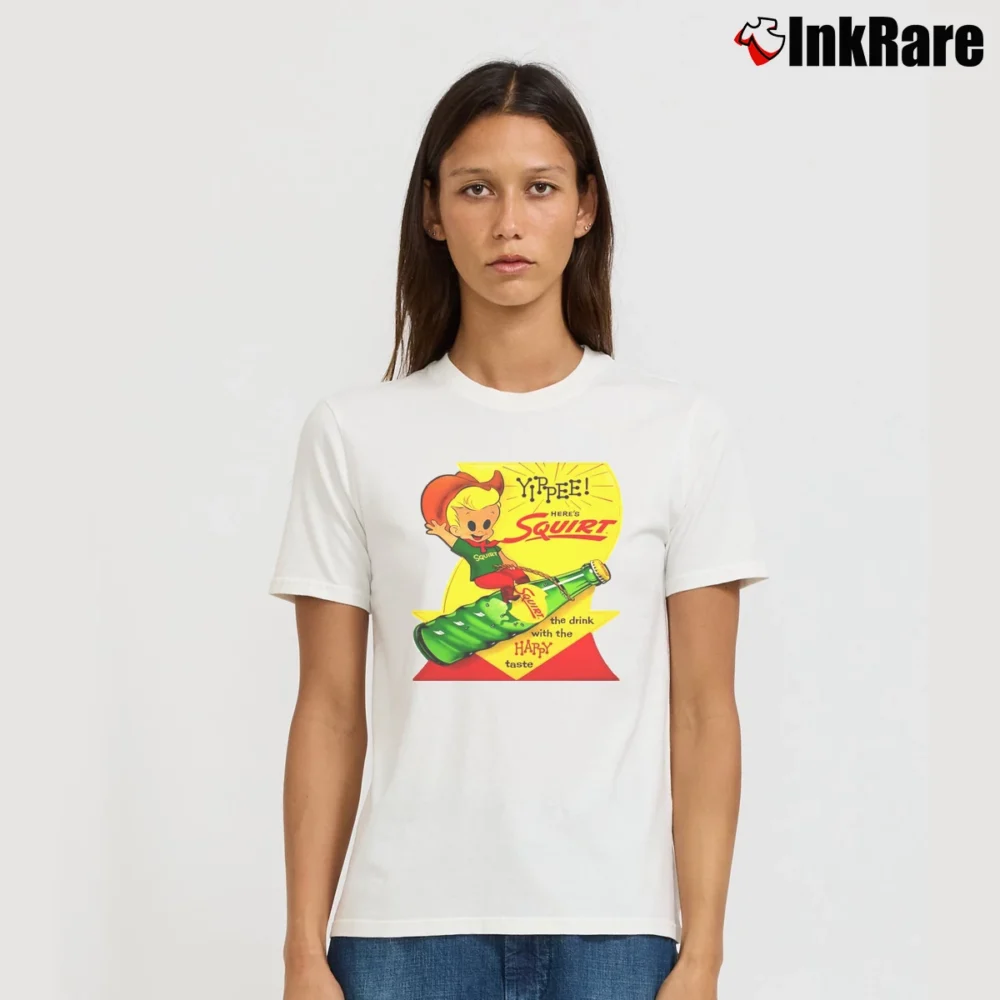 Women’s 1960s Squirt Soda Cardboard Display Signature T-Shirt in white | Soft, Flattering Fit