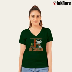 Women’s 1970s 1980s Cleveland Browns Snoopy V-Neck Tee in forest green | Chic Neckline, Soft Texture