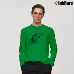 Men’s 1970s B Kliban Guitar Cat Cartoon Long-Sleeve Shirt in irish green | Sleek, Lightweight, Year-Round Wear