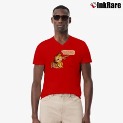 Men’s 1970s B Kliban Guitar Cat V-Neck Tee in red | Sharp, Breathable, Everyday Staple