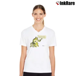 Women’s 1970s B Kliban Guitar Cat V-Neck Tee in white | Chic Neckline, Soft Texture