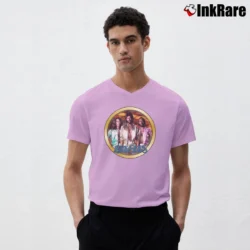 Men’s 1970s Bee Gees Custom Music V-Neck Tee in light pink | Sharp, Breathable, Everyday Staple