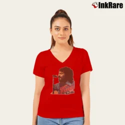 Women’s 1970s Cat Stevens Concert Graphic V-Neck Tee in red | Chic Neckline, Soft Texture