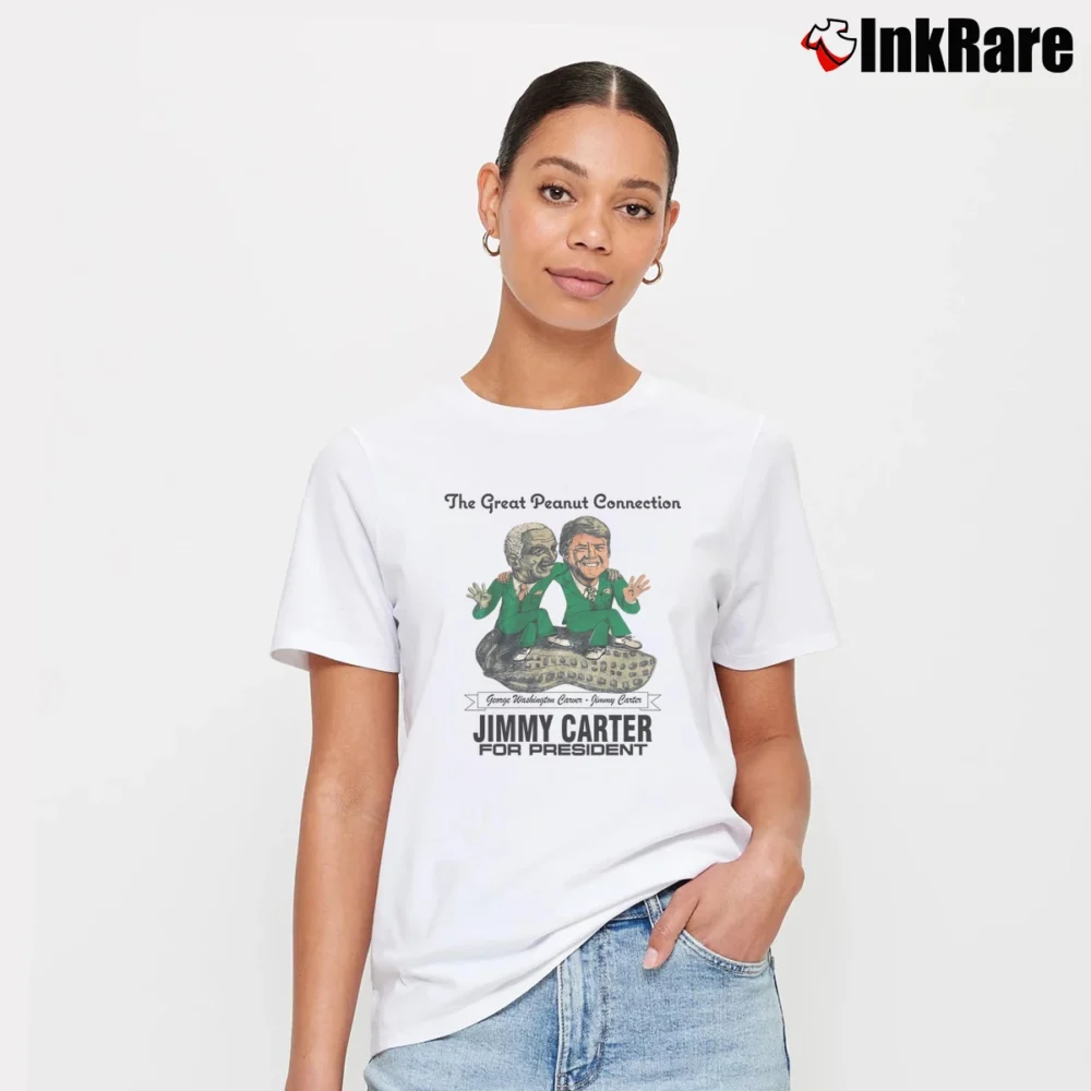 Women’s 1970s Jimmy Carter Peanut Campaign Political Signature T-Shirt in white | Soft, Flattering Fit