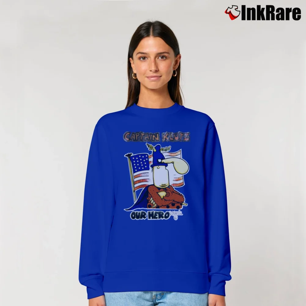 Women’s 1970s Mad Magazine Captain Klutz Comic By Don Martin Relaxed Sweatshirt in royal blue | Soft, Laid-Back Vibe