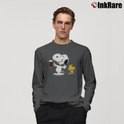 Men’s 1970s Snoopy Woodstock Peanuts Root Beer Long-Sleeve Shirt in charcoal | Sleek, Lightweight, Year-Round Wear