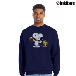 Men’s 1970s Snoopy Woodstock Peanuts Root Beer Crewneck Sweatshirt in navy | Cozy Fabric, Clean Style