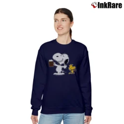 Women’s 1970s Snoopy Woodstock Peanuts Root Beer Relaxed Sweatshirt in navy | Soft, Laid-Back Vibe