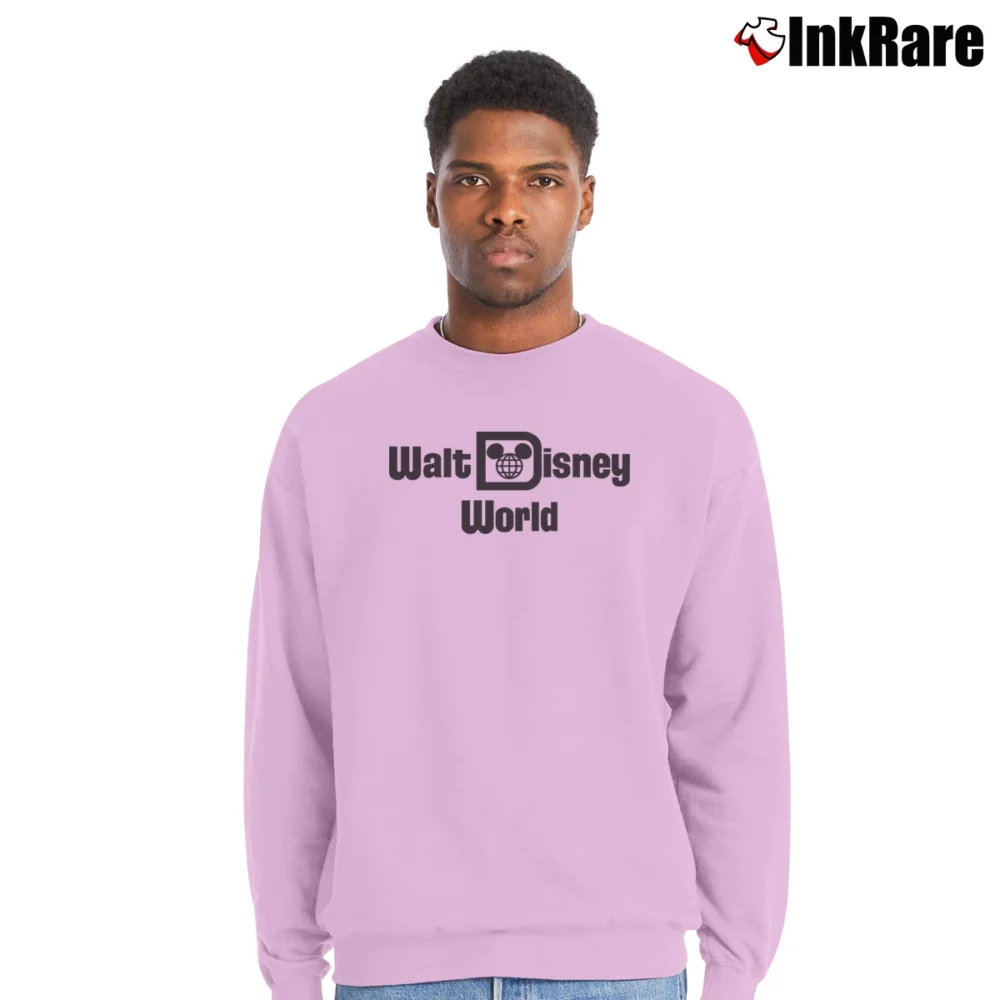 Men’s 1970s Walt Disney World Logo Classic Crewneck Sweatshirt in light pink | Cozy Fabric, Clean Style
