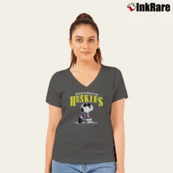 Women’s 1970s Washington Huskies Snoopy V-Neck Tee in charcoal | Chic Neckline, Soft Texture