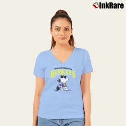 Women’s 1970s Washington Huskies Snoopy V-Neck Tee in light blue | Chic Neckline, Soft Texture