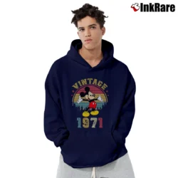 Men’s 1971 Disney Anniversary Mickey Mouse Family Trip Pullover Hoodie in navy | Cozy, Durable, Modern Fit
