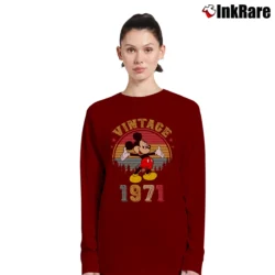 Women’s 1971 Disney Anniversary Mickey Mouse Family Trip Long-Sleeve Top in maroon | Sleek, Versatile, All-Season