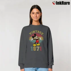 Women’s 1971 Disney Anniversary Mickey Mouse Family Trip Relaxed Sweatshirt in charcoal | Soft, Laid-Back Vibe
