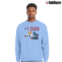 Men’s 1971 Peanuts Snoopy Number One Dad Crewneck Sweatshirt in light blue | Cozy Fabric, Clean Style