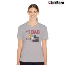 Women’s 1971 Peanuts Snoopy Number One Dad V-Neck Tee in sport grey | Chic Neckline, Soft Texture
