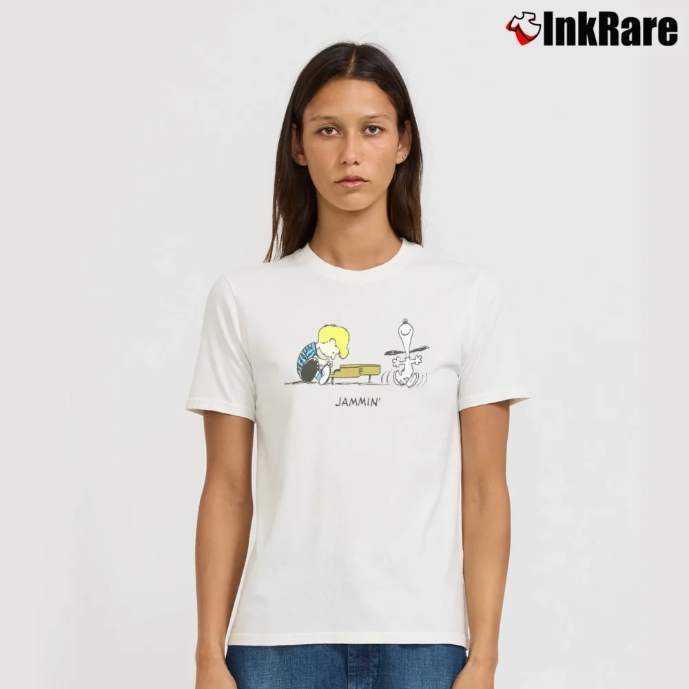 Women’s 1971 Schroeder And Snoopy Peanuts Classic Signature T-Shirt in white | Soft, Flattering Fit
