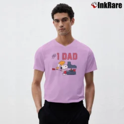 Men’s 1971 Snoopy Number One Dad Peanuts V-Neck Tee in light pink | Sharp, Breathable, Everyday Staple