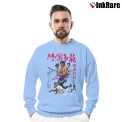 Men’s 1973 Enter The Dragon Bruce Lee Retro Movie Crewneck Sweatshirt in light blue | Cozy Fabric, Clean Style