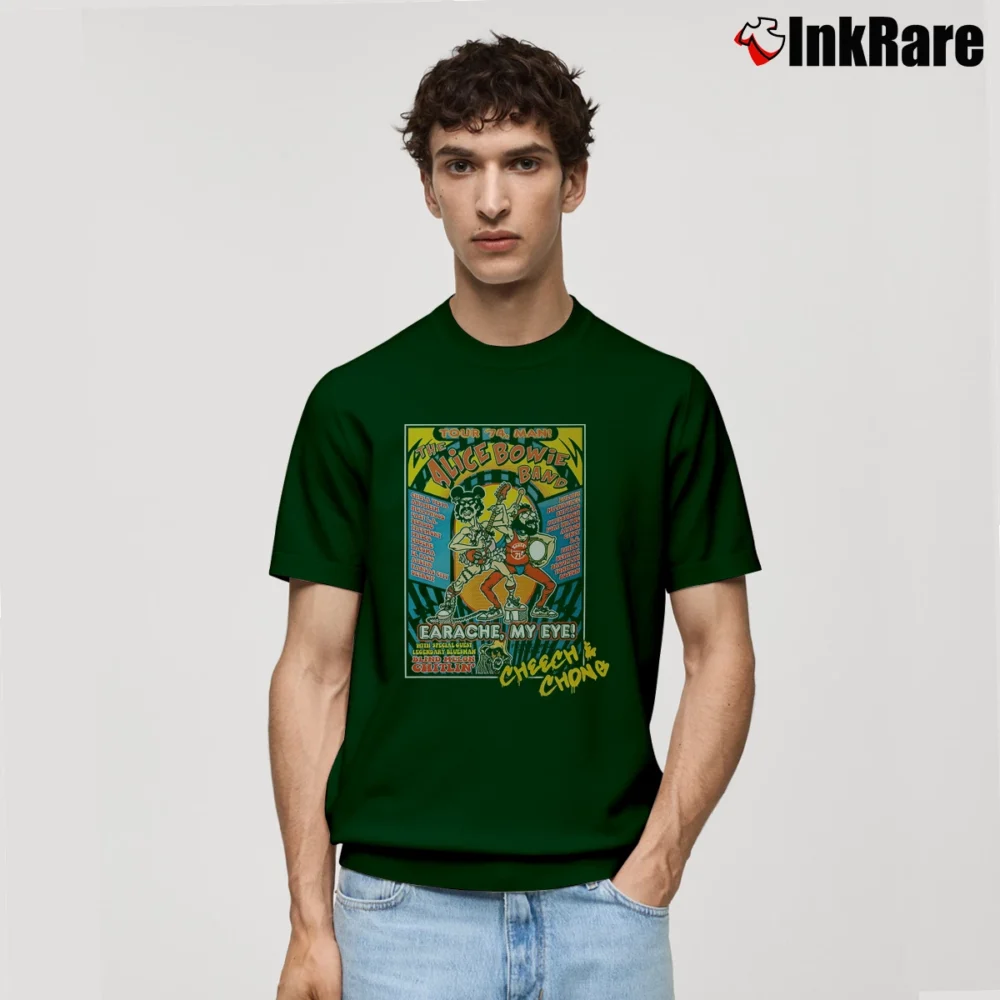 Men’s 1974 Cheech And Chong Alice Bowie Bang Tour Classic T-Shirt in forest green | Soft, Breathable Everyday Wear