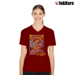 Women’s 1974 Cheech And Chong Alice Bowie Bang Tour V-Neck Tee in maroon | Chic Neckline, Soft Texture