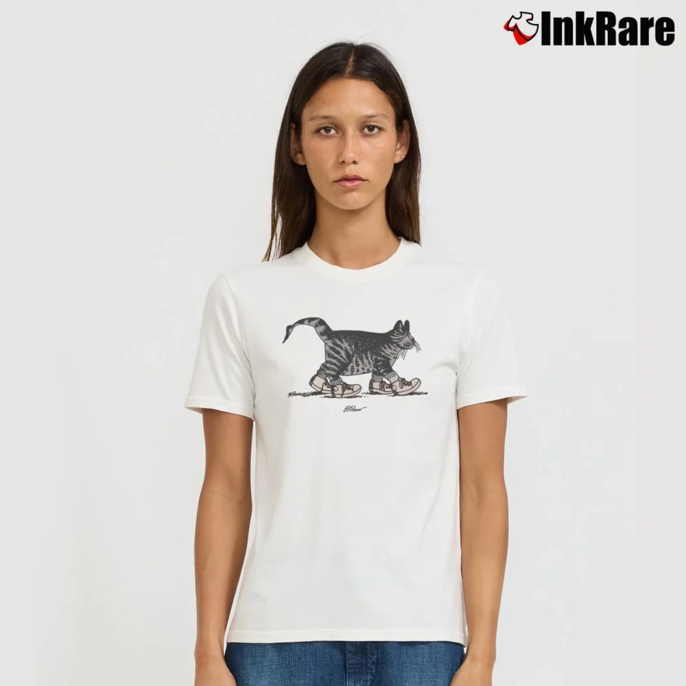Women’s 1975 B Kliban Cat in Shoes Vintage Funny Signature T-Shirt in white | Soft, Flattering Fit