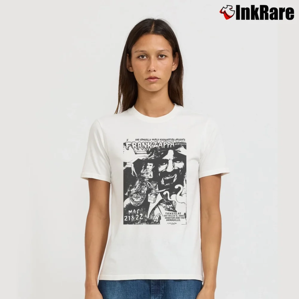 Women’s 1975 Frank Zappa Armadillo Austin Concert Signature T-Shirt in white | Soft, Flattering Fit