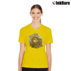 Women’s 1975 Robert Hunter Tiger Rose Album V-Neck Tee in yellow | Chic Neckline, Soft Texture