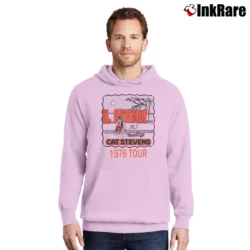 Men’s 1976 Cat Stevens Vintage Music Graphic Pullover Hoodie in light pink | Cozy, Durable, Modern Fit