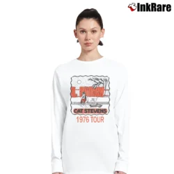 Women’s 1976 Cat Stevens Vintage Music Graphic Long-Sleeve Top in white | Sleek, Versatile, All-Season