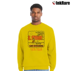 Men’s 1976 Cat Stevens Vintage Music Graphic Crewneck Sweatshirt in yellow | Cozy Fabric, Clean Style