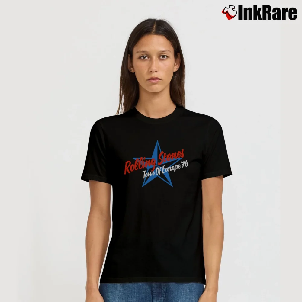 Women’s 1976 Rolling Stones tour of europe Signature T-Shirt in black | Soft, Flattering Fit