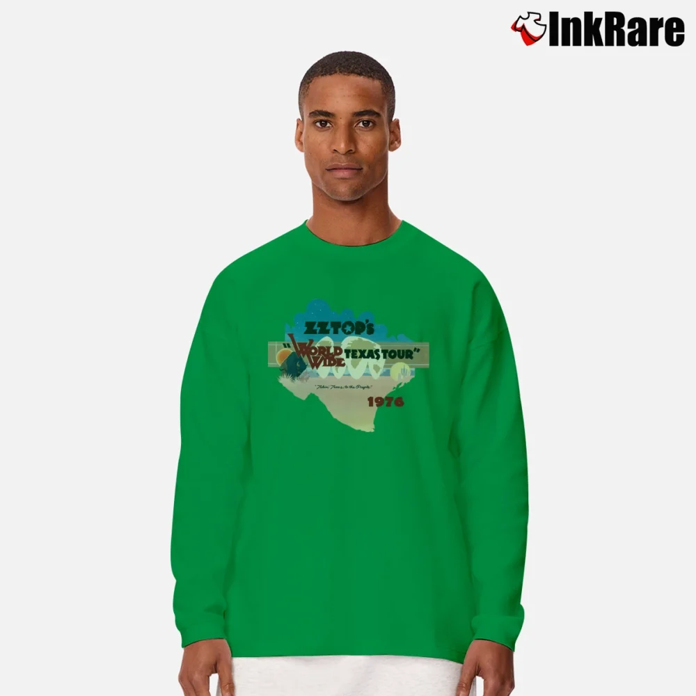 Men’s 1976 Zz Top Texas Tour Vintage Long-Sleeve Shirt in irish green | Sleek, Lightweight, Year-Round Wear