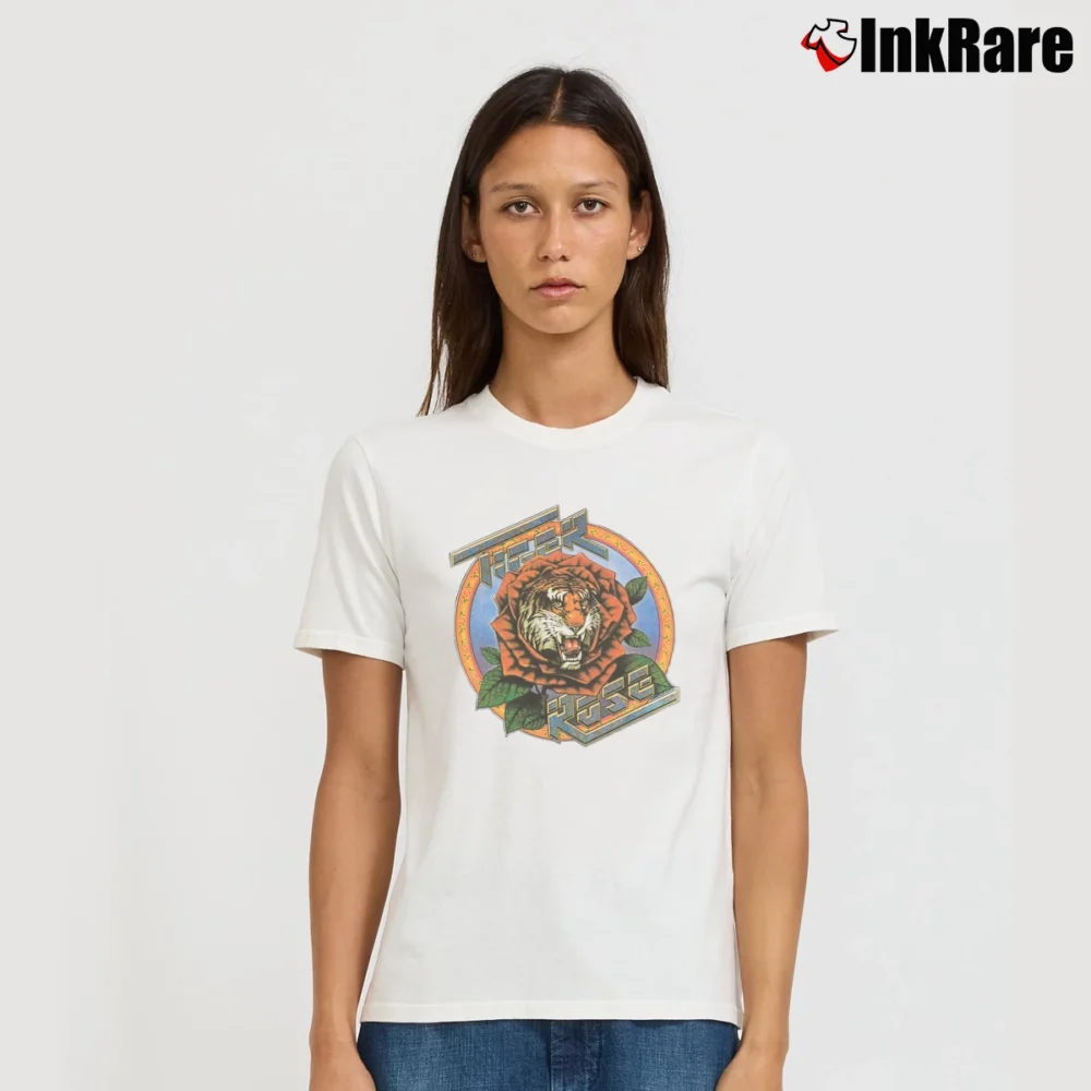 Women’s 1977 Robert Hunter Tiger Rose Album Signature T-Shirt in white | Soft, Flattering Fit