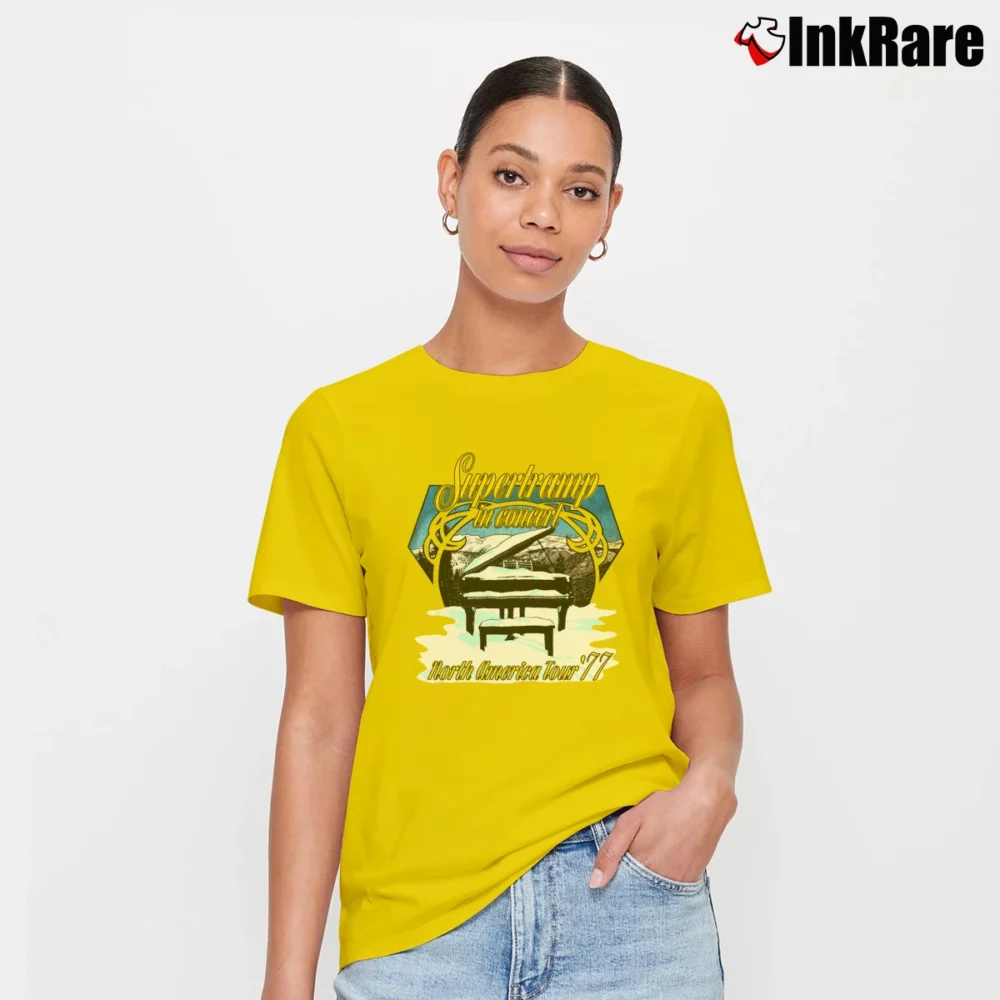 Women’s 1977 Supertramp In Concert Tour Signature T-Shirt in yellow | Soft, Flattering Fit