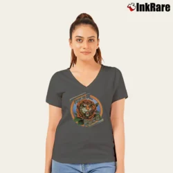 Women’s 1977 Tiger Rose Robert Hunter Rock Band V-Neck Tee in charcoal | Chic Neckline, Soft Texture