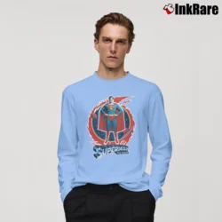 Men’s 1978 Christopher Reeve Superman Movie Promo Long-Sleeve Shirt in light blue | Sleek, Lightweight, Year-Round Wear