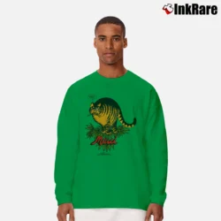 Men’s 1979 B Kliban Crazy Cat Maui Cannabis Art Long-Sleeve Shirt in irish green | Sleek, Lightweight, Year-Round Wear