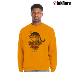 Men’s 1979 B Kliban Crazy Cat Maui Cannabis Art Crewneck Sweatshirt in orange | Cozy Fabric, Clean Style