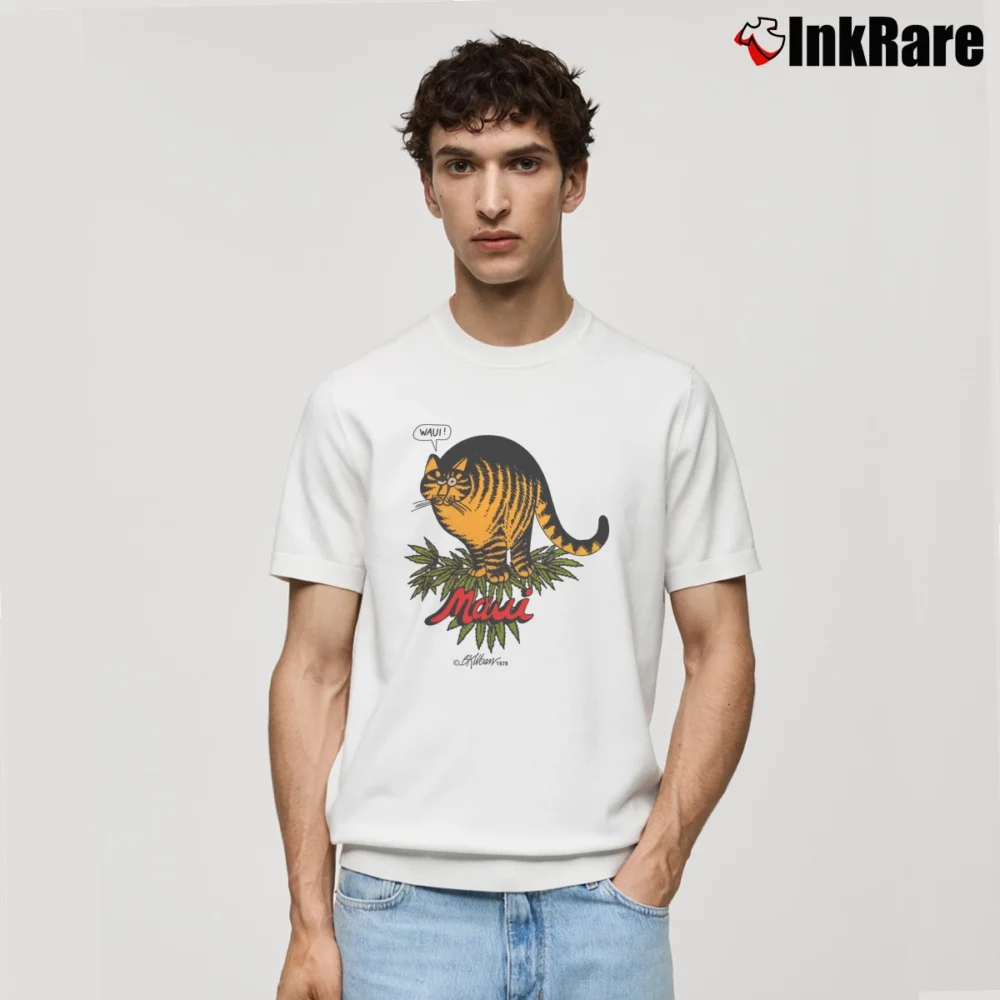 Men’s 1979 B Kliban Crazy Cat Maui Cannabis Art Classic T-Shirt in white | Soft, Breathable Everyday Wear