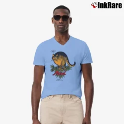 Men’s 1979 B Kliban Crazy Cat Maui Cannabis Art V-Neck Tee in light blue | Sharp, Breathable, Everyday Staple